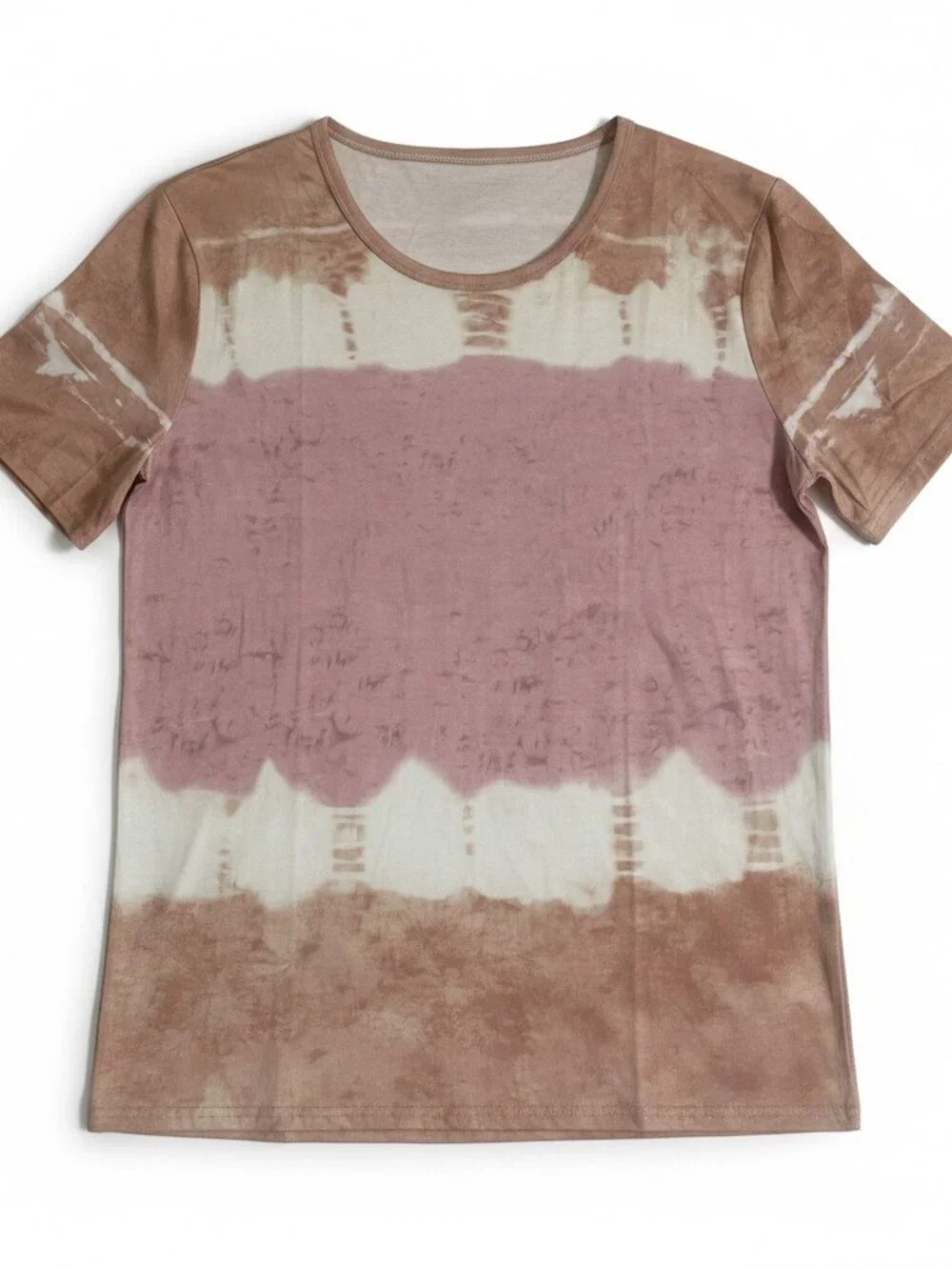 Women’s Tie Dye Casual Tee Top Pink Beige Short Sleeve Stretch Relaxed Fit - L - Picture 5 of 9